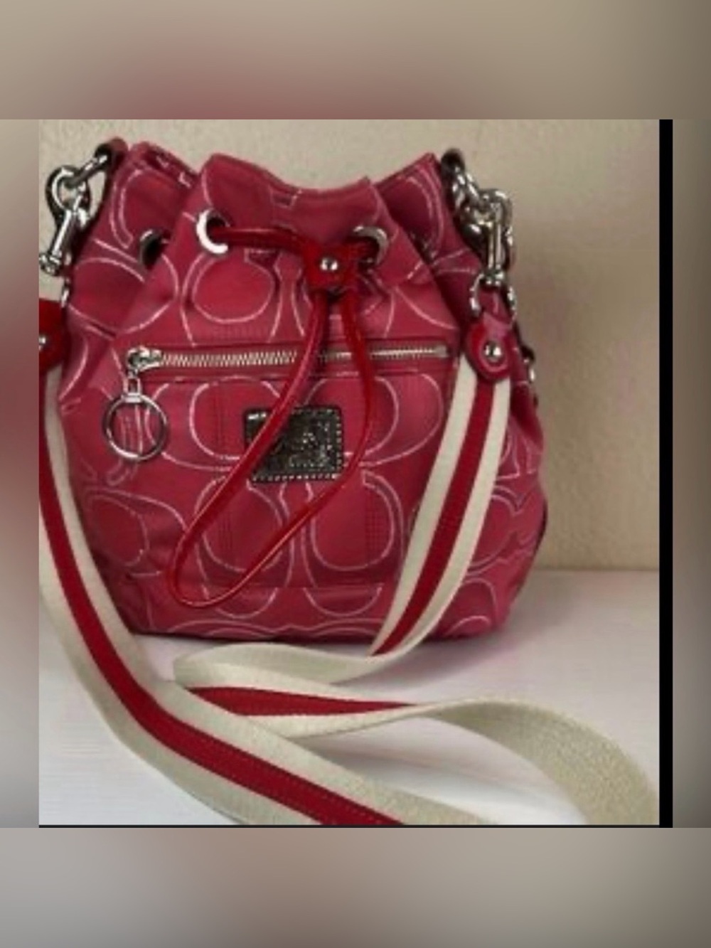 Coach Vintage RARE Signature Red POPPY Drawstring Bucket Bag And Wristlet Set